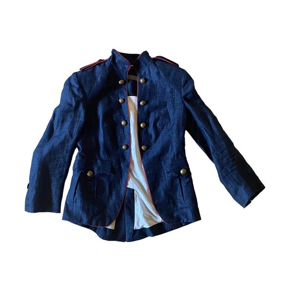 Zara Basic Womens Linen Military Style Jacket Size Small Blue Red - Picture 2 of 7